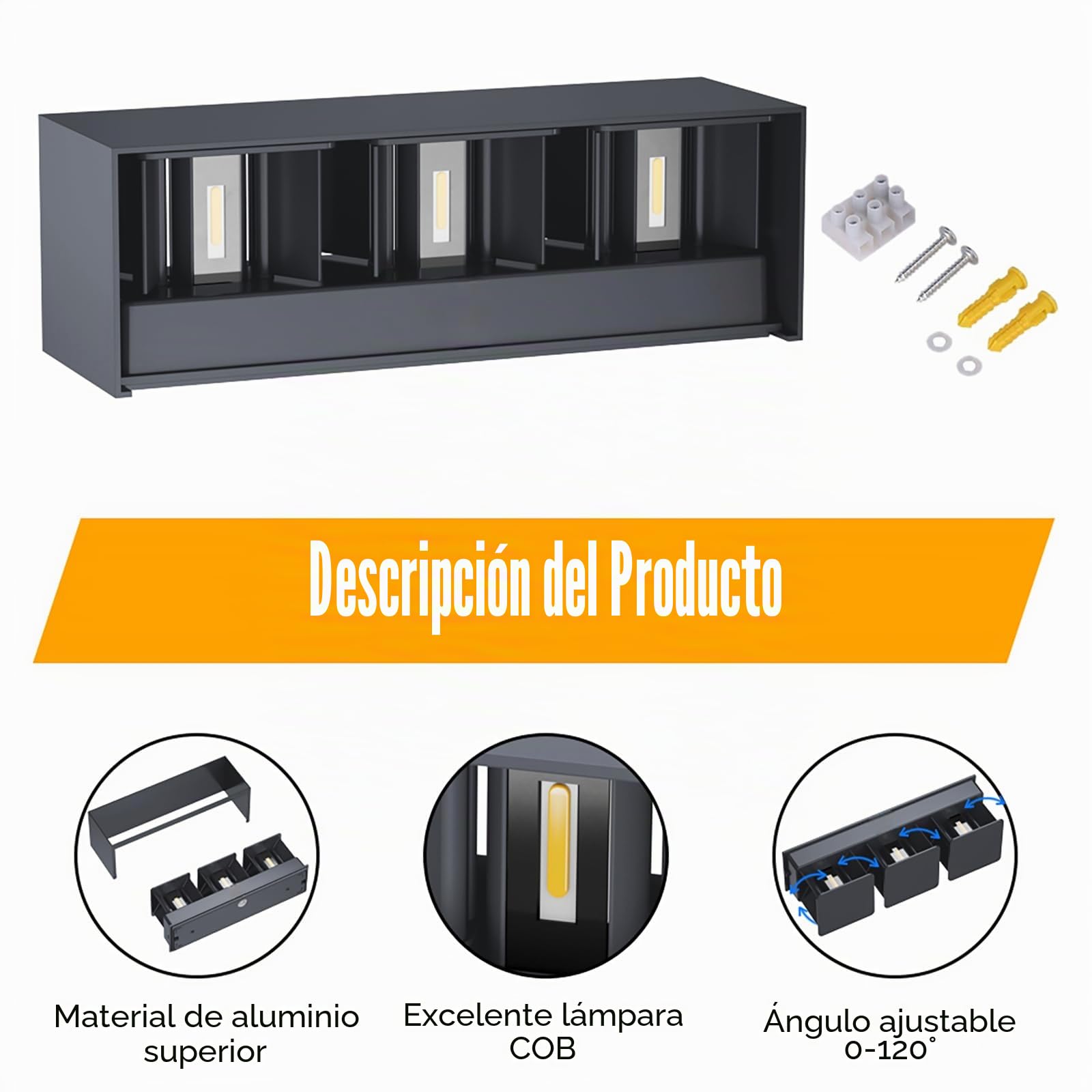 Klighten 30W Aplique de Pared Interior/Exterior,2PCS Aplique de Exterior 4000K Lámparas de Pared exterior de LED con ángulo de Haz Ajustable Aplique de Pared IP65,Antracita
