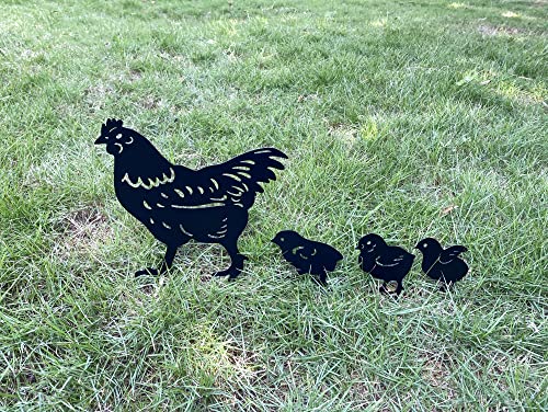 Rannyozio Metal Stake Chicken Decorative Garden Stakes Black Small Chicken Silhouette Garden Statues For Yard Outdoor Lawn Patios Garden Decoration,Set Of 4 #TOP21