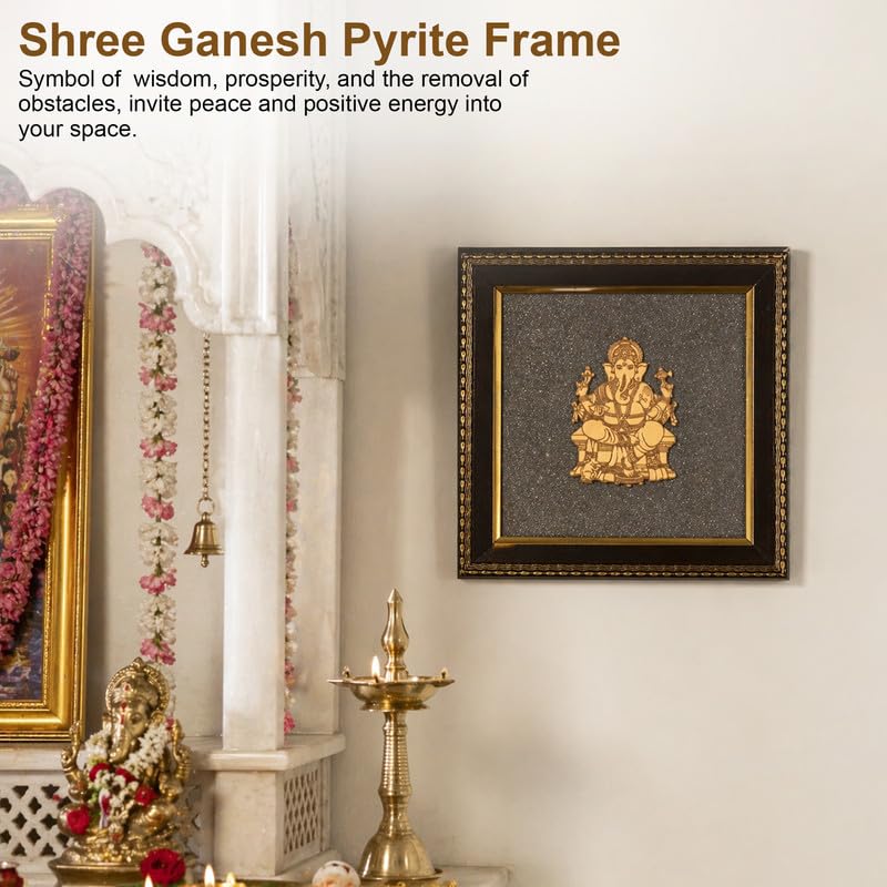 Image of Lord Ganesha Wall Frame for Wealth & Success, Gold Finish Spiritual Wall Decor for Home, Office & Entrance Vastu Art
