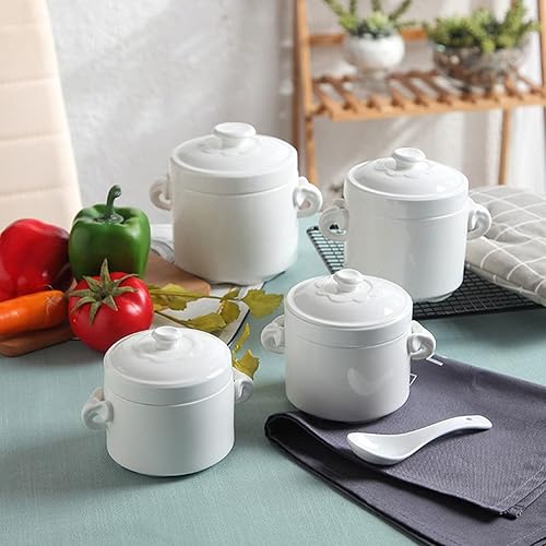 Miniatura 3 de FRCOLOR Olla pequeña de cerámica con tapa, cuenco de sopa de vapor de 13.5 fl oz, taza al vapor con asa para el hogar, cocina, huevo, natillas