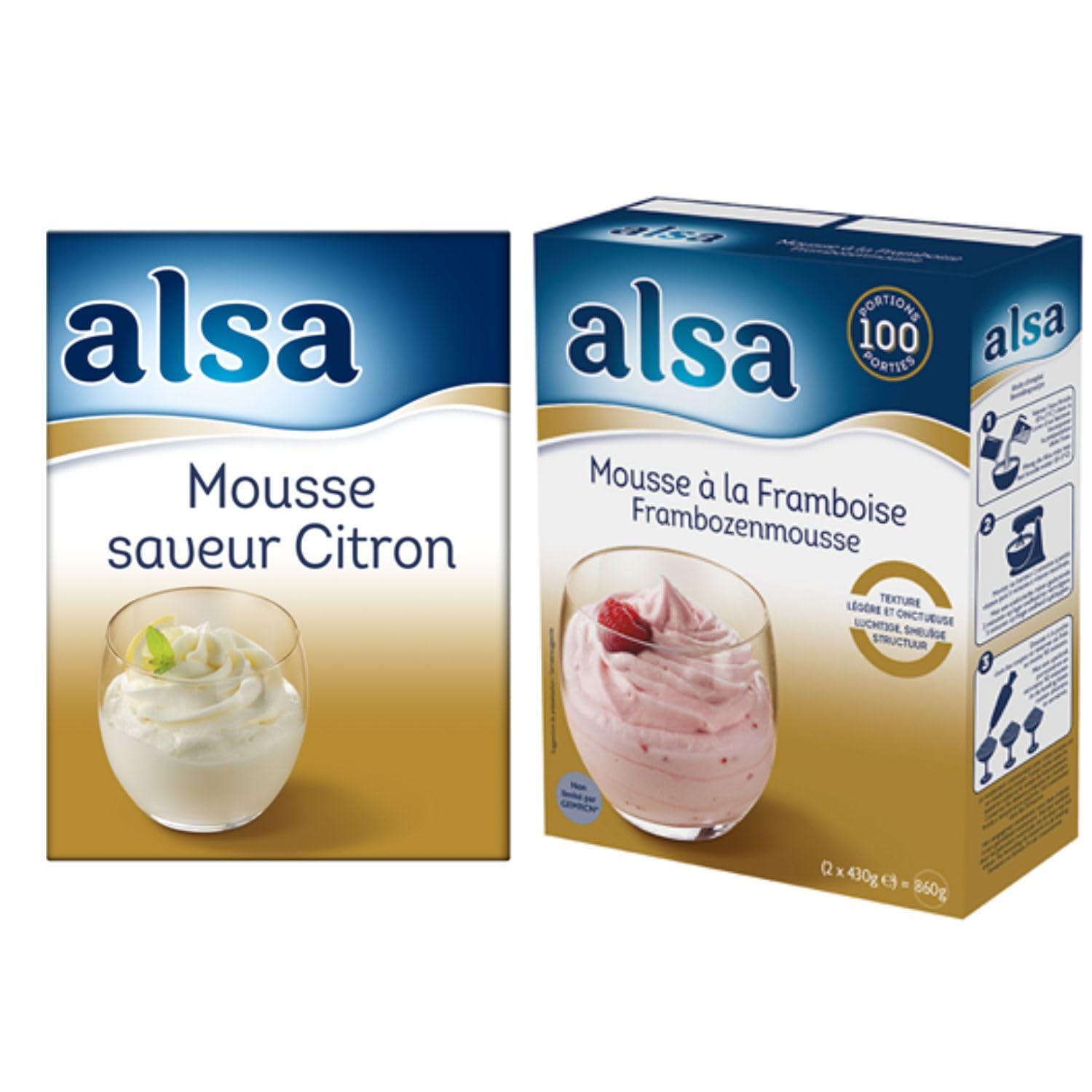 Alsa Préparations : Mousse à la framboise 860 g & Alsa Mousse saveur citron 800 g