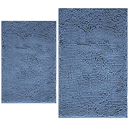 Image of BOANKODU Bathroom Rugs Sets 2 Piece, Extra Soft Chenille Bath Mat Absorbent Bathroom Rug, Bathroom Mat with PVC Non-Slip Bottom, Machine Washable Bath Rugs (32x20 Inch + 24x16 Inch, Deep Blue)