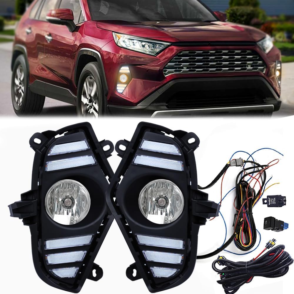 LED Daytime Running Light For Toyota RAV4 2019-2022 Tri-Colors Light Kit with Halogen Fog Lamp Bulbs For Rav4 Front Bumper Fog Lights