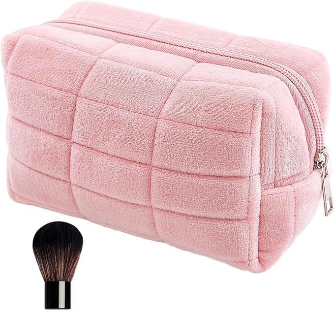 AMJKEJI Bolsa de Cosméticos de Viaje, Bolsa de Maquillaje de Algodón, Neceser de Viaje de Gran Capacidad, Multifuncional Neceser para Mujer, Bolsa de Cosméticos Portátil con Cremallera (Rosa)