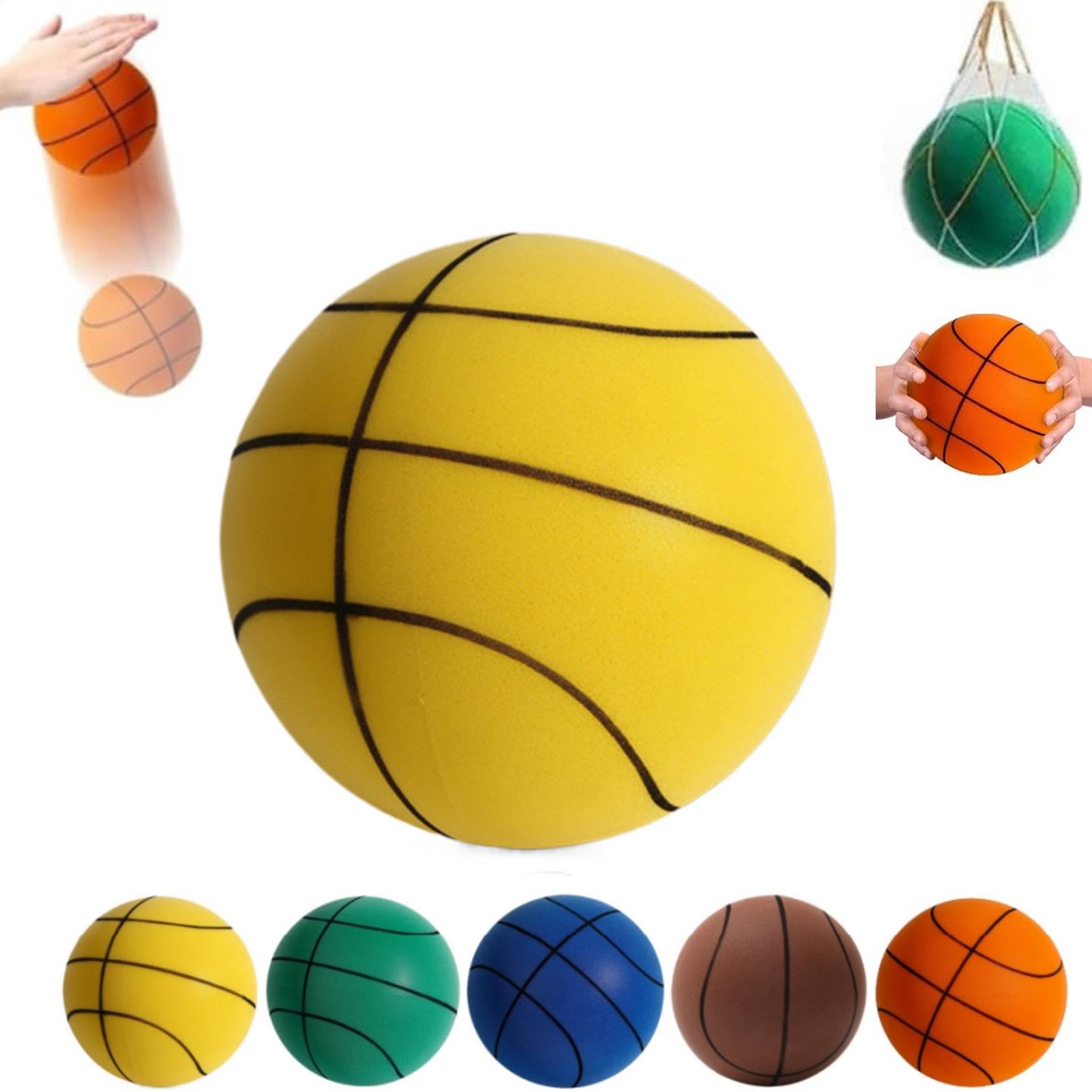 Silent Basketball, Size 3/5/7 Quiet Basketball Indoor, Uncoated High-density Foam Practice Balls, Quiet Bounce No Noise Basketball With Net Bag For Activities Training, Lightweight, Easy To Grip