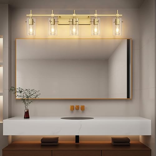 Vista 80 de SOLFART Lámparas doradas de 3 luces de baño para espejo, luces de tocador de baño, aplique de pared Dorado,Negro y dorado,Níquel cepillado,Negro