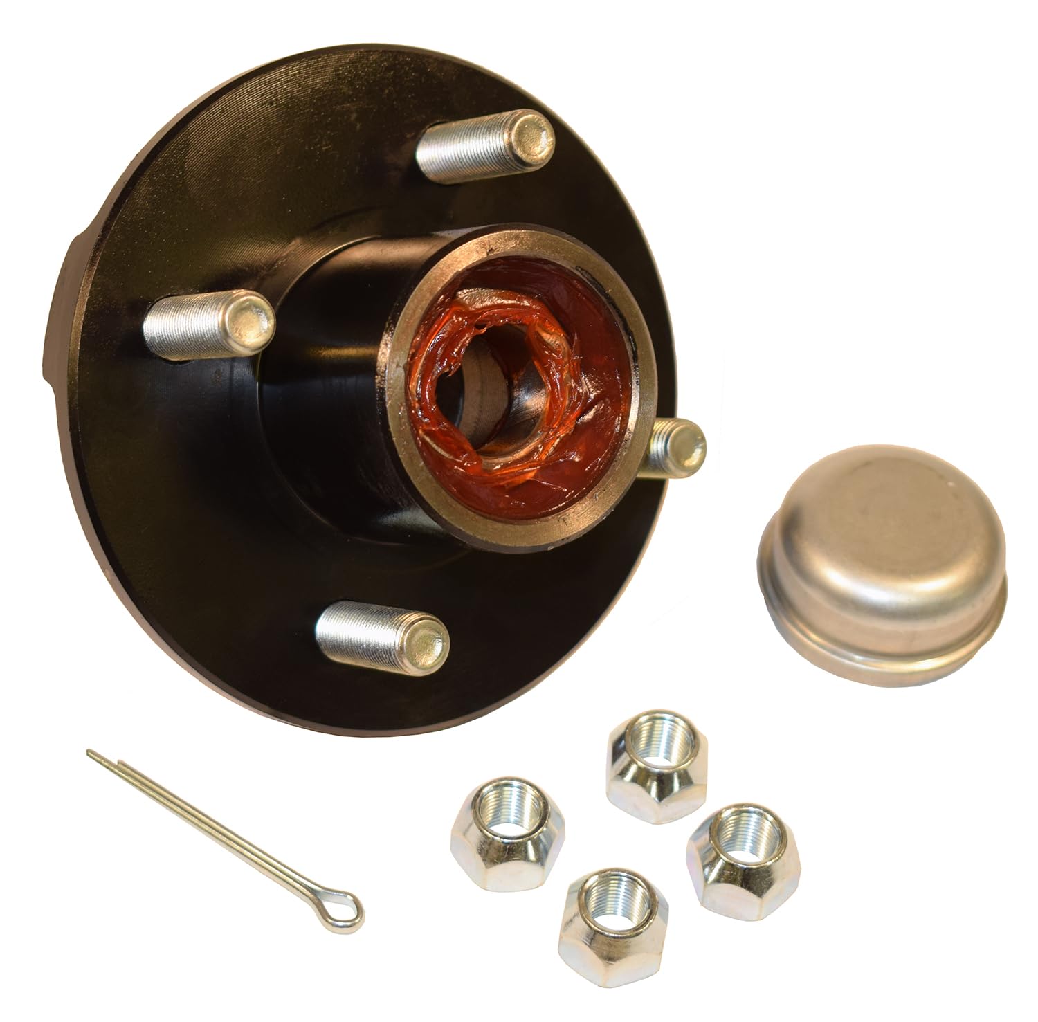 Rigid Hitch Pre-Greased Trailer Hub Kit (RHI-100-PG) 4 Bolt on 4 Inch Circle - 1 inch I.D. Bearings