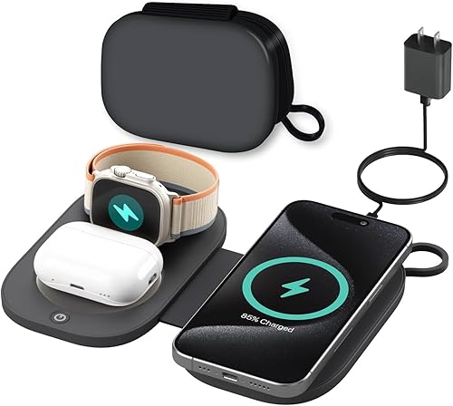 Cargador inalámbrico para iPhone 16, 15, 14, 13 Pro Max Plus, almohadilla de carga plegable para Apple Watch SeriesAirpods 3 2 ProPro2 (negro)
