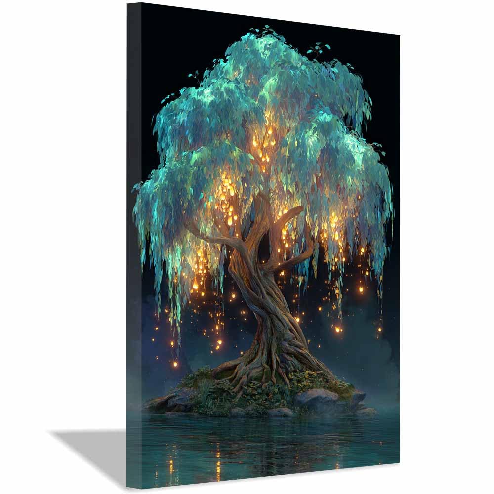 XENIOU Nature Wall Art Whitese glowing Winterse tree art prints, decorative paintings, for Living Room Bedroom Office Home Wall Decor.(Multicolor)-70x100cm Framed