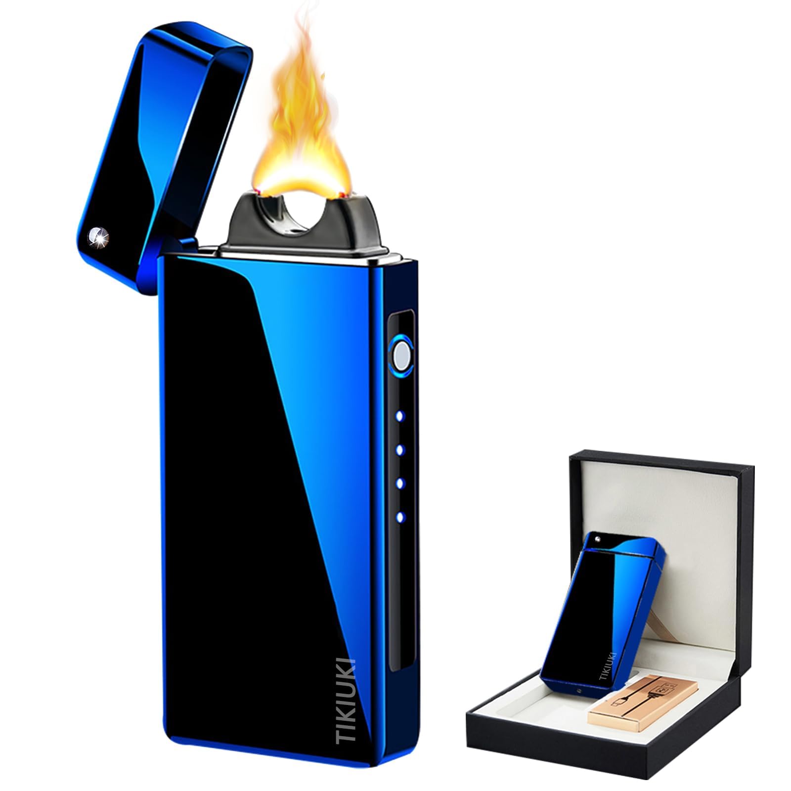 Lighters Electric Lighters Rechargeable Flameless Windproof Plasma Lighter Butane Free Lighters with High Capacity Battery,Lighters for Candle(Blue)