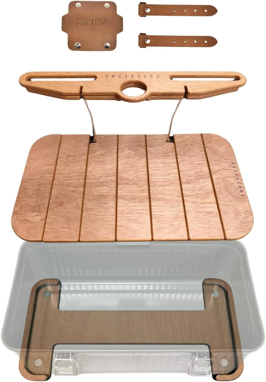 Wooden Table & Lantern Hanger Kit Compatible with Stanley Lunch Box 10qt (9.5L) | Includes Top Board, Bottom Base, Leather Handle & Latch Covers