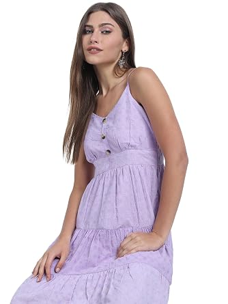 Tokyo Talkies Women's Sleeveless Shoulder Strap Self Design Dresses | Stylish Dresses | Casual Dresses