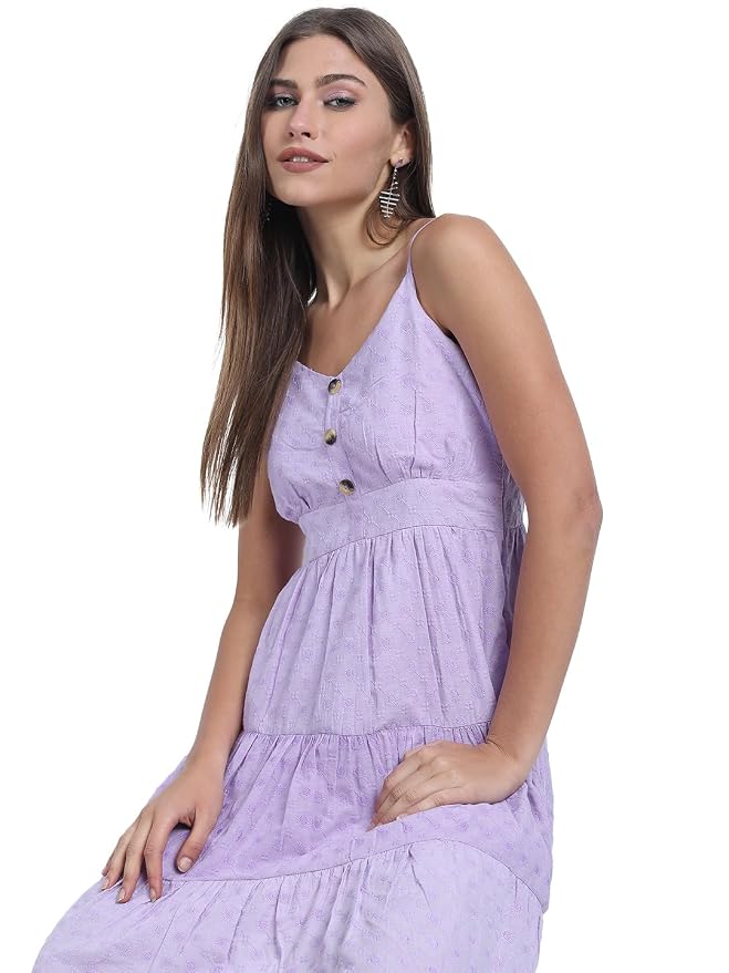Tokyo Talkies Women's Sleeveless Shoulder Strap Self Design Dresses | Stylish Dresses | Casual Dresses