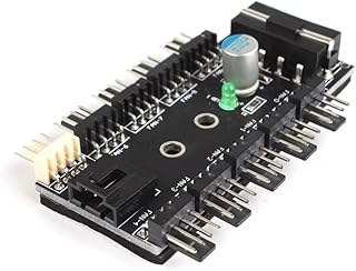Eachbid Chassis Fan Hub CPU Cooling HUB 10 Port 12V 3Pin/4 Pin Fan PWM Fan Hub Controller Power from Molex 4Pin Interface