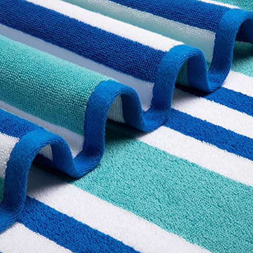 Teqqo Luxury Oversized Beach Towel - Extra Large 35 X 70Inch Thick Pool Towel, Quick Dry Cotton Big Swimming Towel, Blue Striped Soft Cabana Towels For Adults/Women/Men/Teens/Boys/Girls #TOP1