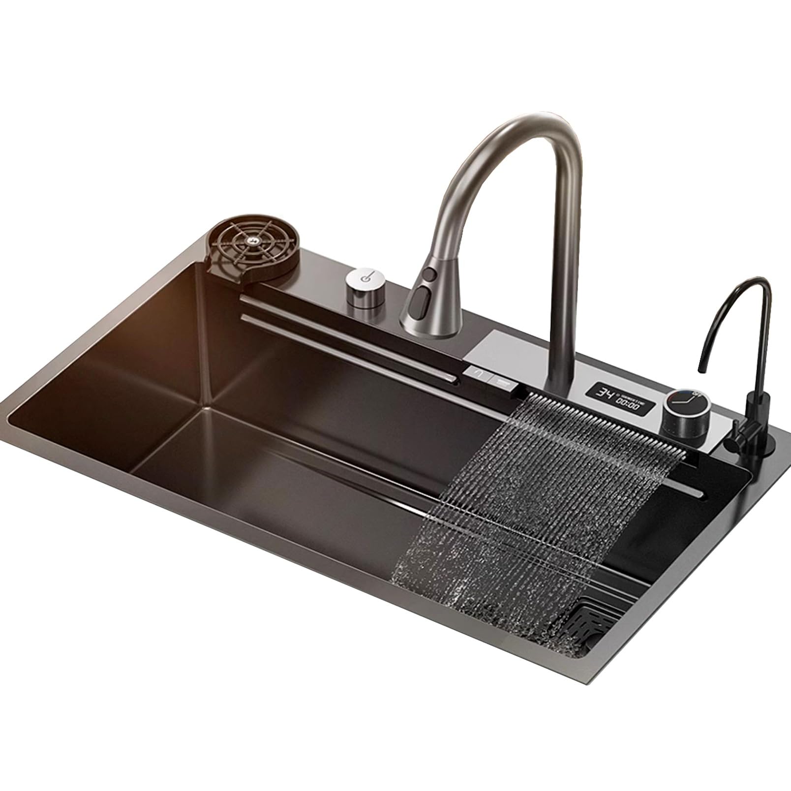 Évier de cuisine cascade Raindance en acier inoxydable avec bonde