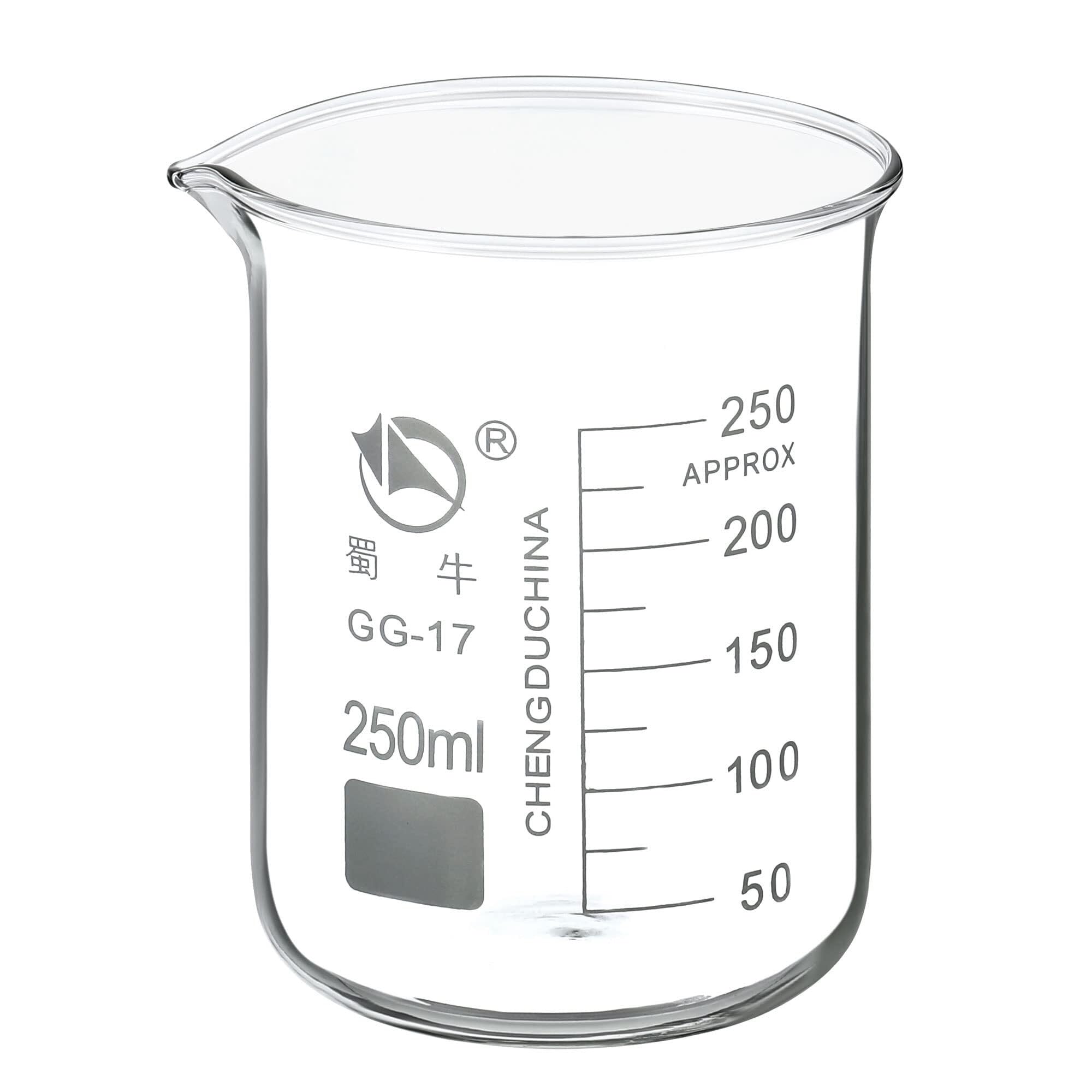 Vaso de Precipitados de Vidrio Borosilicato 1000ml - Resistente al Calor, Escala Graduada con Pico para Laboratorio y Cocina(250ml)