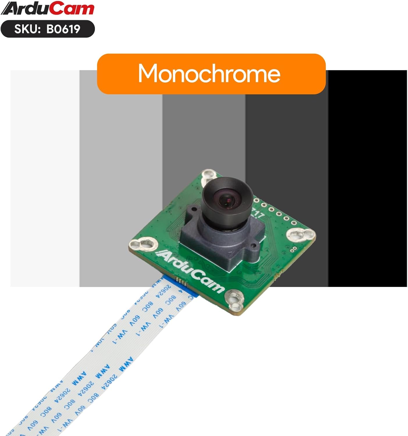 Arducam for Raspberry Pi Global Shutter Camera Module, 1.58MP IMX296 Mono Pi Camera with 96°(D) M12 Lens, 1440×1080@60fps High Speed Camera for Raspberry Pi 5, 4, 3, Pi Zero 2 W