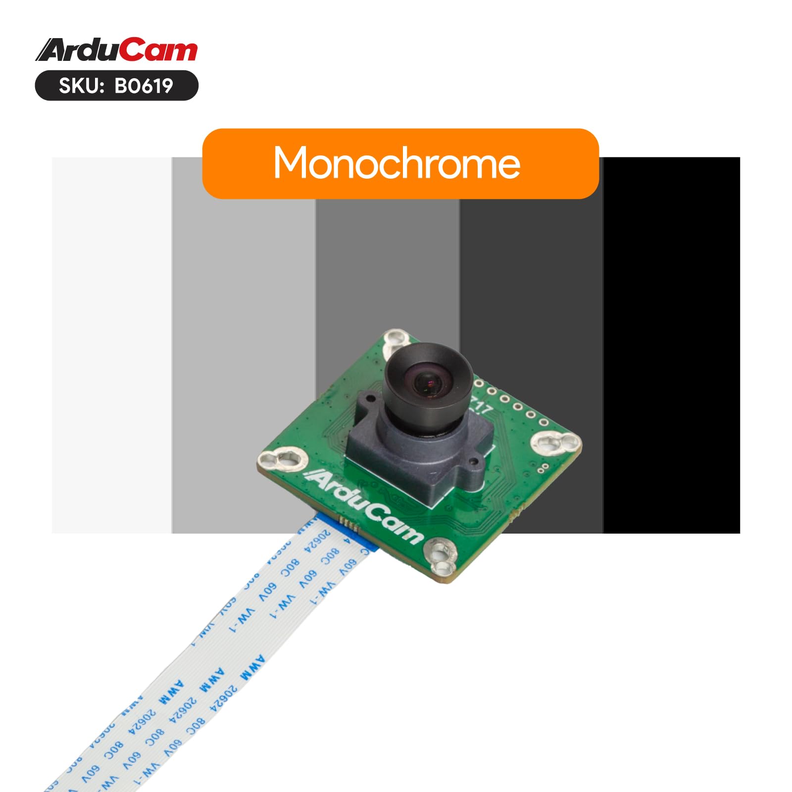 Arducam Für Raspberry Pi Global Shutter Kamera-Modul, 1,58 MP IMX296 Mono Pi Kamera mit 96°(D) M12 Objektiv, 1440 × 1080 @ 60 fps Hochgeschwindigkeitskamera für Raspberry Pi 5, 4, 3, Pi Zero 2 W