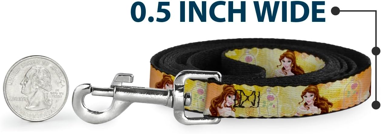 Dog Leash Belle Poses Enchanted Rose Story Script Yellow Pinks 6 Feet Long 1.0 Inch Wide