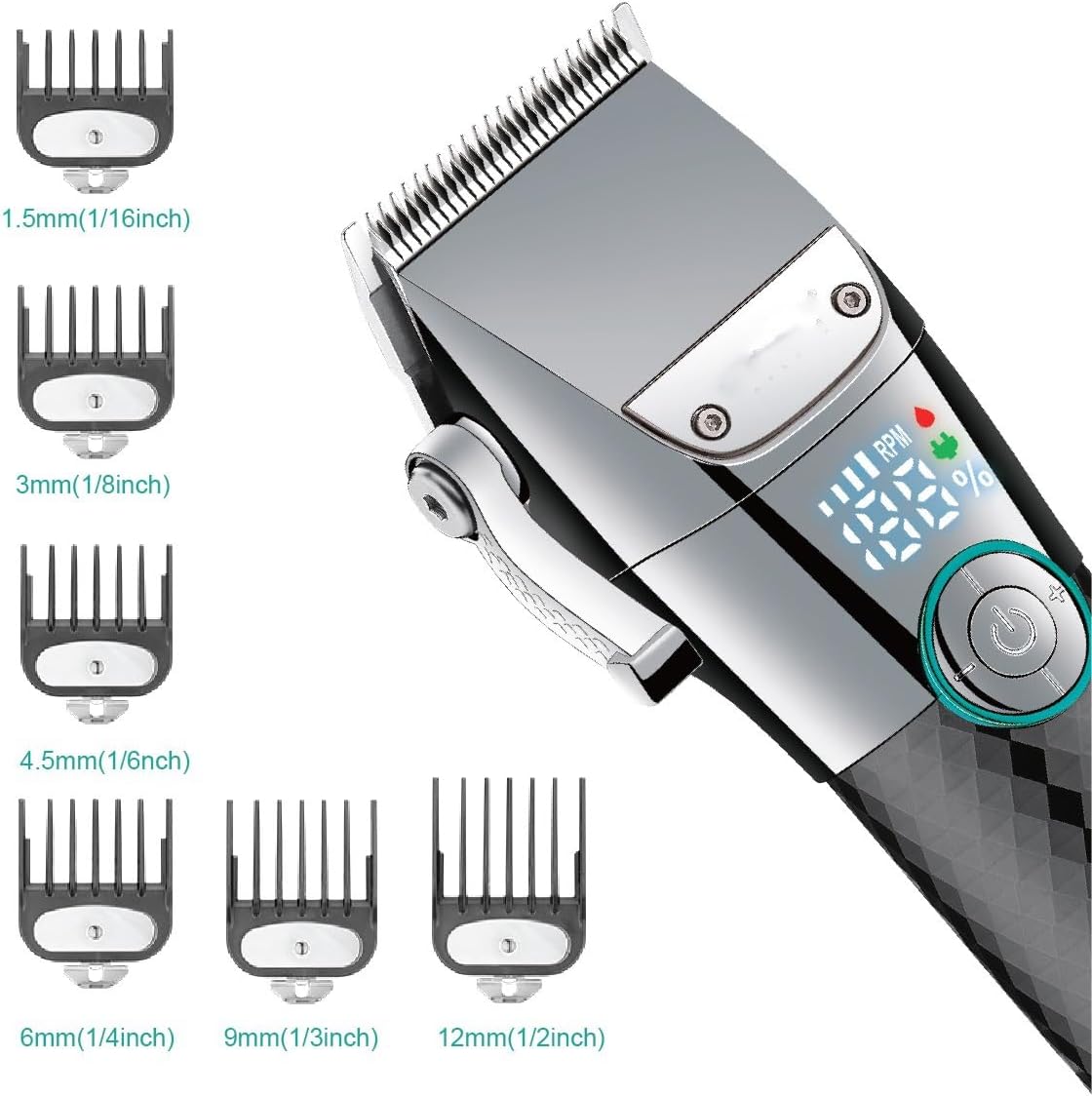 Hair Clippers for Men, Hair Trimmer Professional Hair Clipper Waterproof Hair Cutting Machine Cordless Barber Rechargeable Adjustable Trimmer(Green with Box)