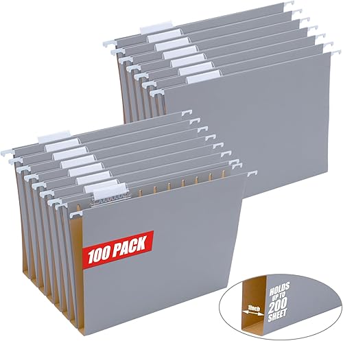 100 carpetas colgantes de capacidad extra, tamaño carta, a granel, resistente, extensión, carpetas colgantes reforzadas de 9.06 x 11.81 pulgadas con