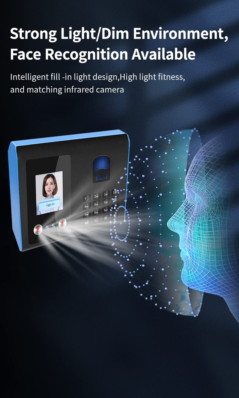 Macchina per la rilevazione delle presenze, Macchina biometrica for la Registrazione delle presenze FaceTime con Schermo TFT da 2,8 Pollici Modello FA01H per Piccole aziende e uffici