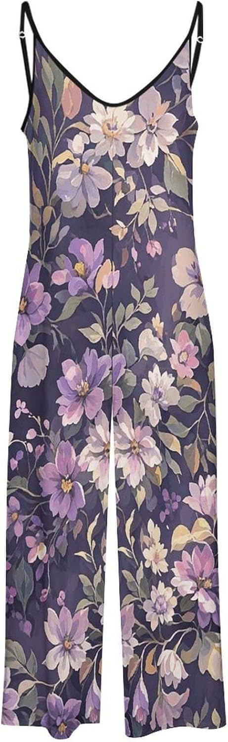 Jumpsuits for Women Purple Vine Vignette Romper Adjustable Strap Sleeveless Casual Loose Overalls 2XL