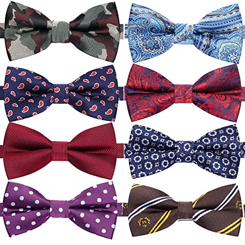 Image of AUSKY 8 PACKS Elegant Adjustable Pre-tied Bow Ties for Men Boys (1&4&5&6&8 Pack for option)
