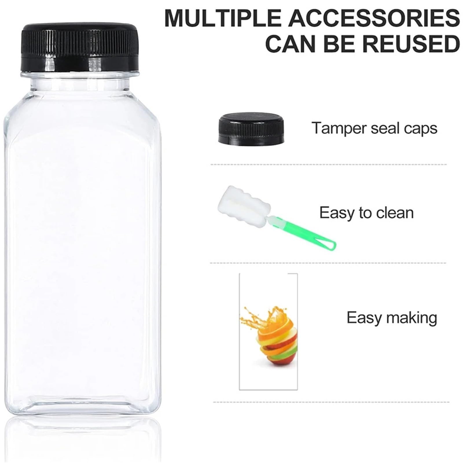 Bottiglie di Succo di Plastica 12/24 pezzi da 8 once di bottiglie plastica vuote con tappi a prova perdite, contenitori for bevande alla rinfusa, in PET trasparenti for uso domestico(12Pcs Set)