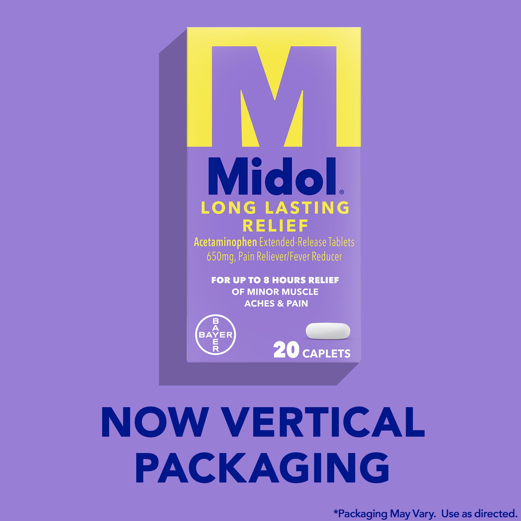 Midol Long Lasting Relief 20ct: Midol Long Lasting Relief, Menstrual Symptom Reliever & Fever Reducer, Caplets with Acetaminophen for Menstrual Pain Relief - 20 Count (Packaging May Vary)