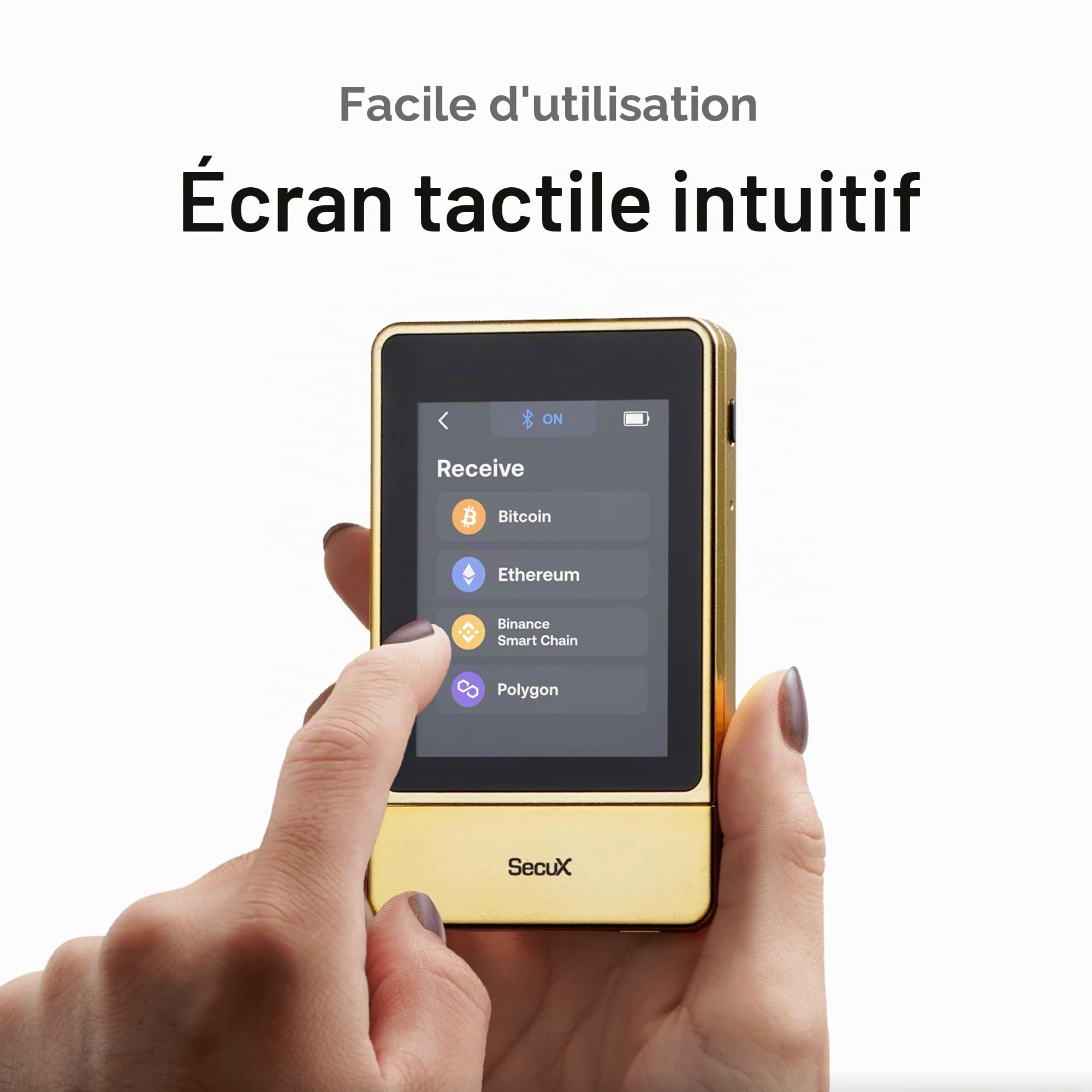 SecuX Neo Gold - Portefeuille crypto à écran tactile, Bluetooth & USB-C. Gérez Bitcoin, Ethereum, NFT et jetons avec sécurité militaire et interface conviviale.