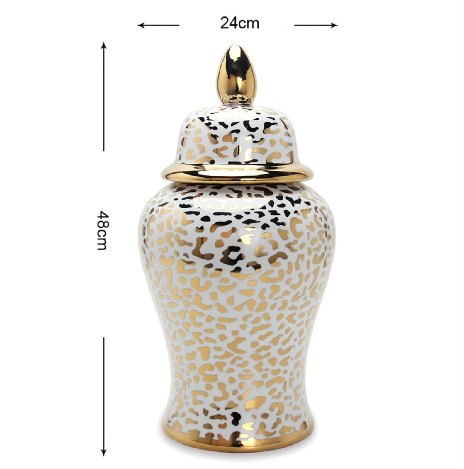 Duży wazon na imbir, porcelanowy, dekoracyjny, szkliwiony, ceramiczny, ze złotą pokrywką, w stylu chinoiserie, dekoracja stołu, słoik na imbir, A-18 * 36 cm (A 24 * 48 cm)