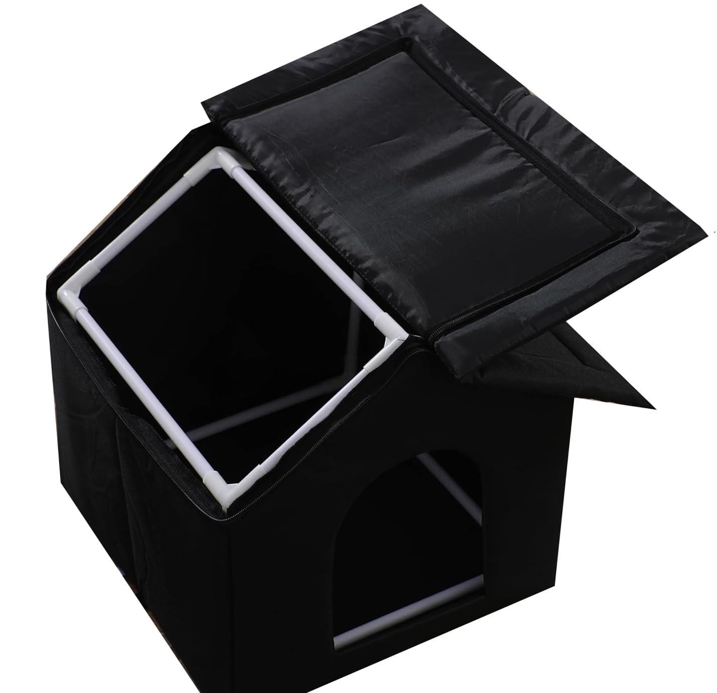 SXOZH Cat Houses for Outdoor Cats Outdoor Houses for Feral Cats Dogs Cat House with Water-Resistant Canvas Roof Stray Shelter (Cat House Black, Large-Houses) 2
