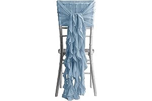 Efavormart 1 Set Chiffon Hoods with Ruffles for Chair Decorations - Dusty Blue