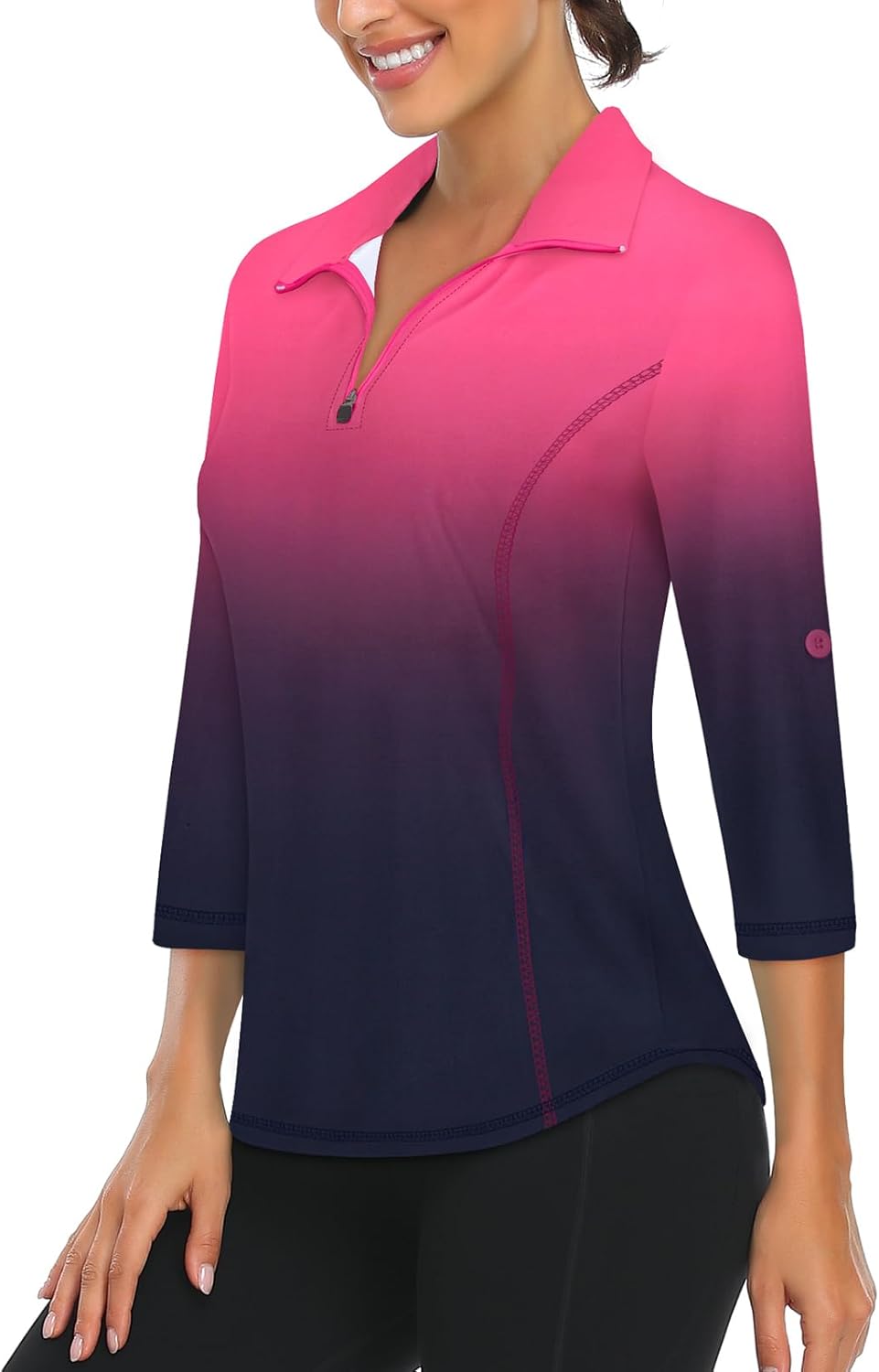 LURANEE Womens 3/4 Roll Sleeve 1/4 Zip Pullover Golf Shirts Athletic Hiking Running Workout Tops UPF 50+