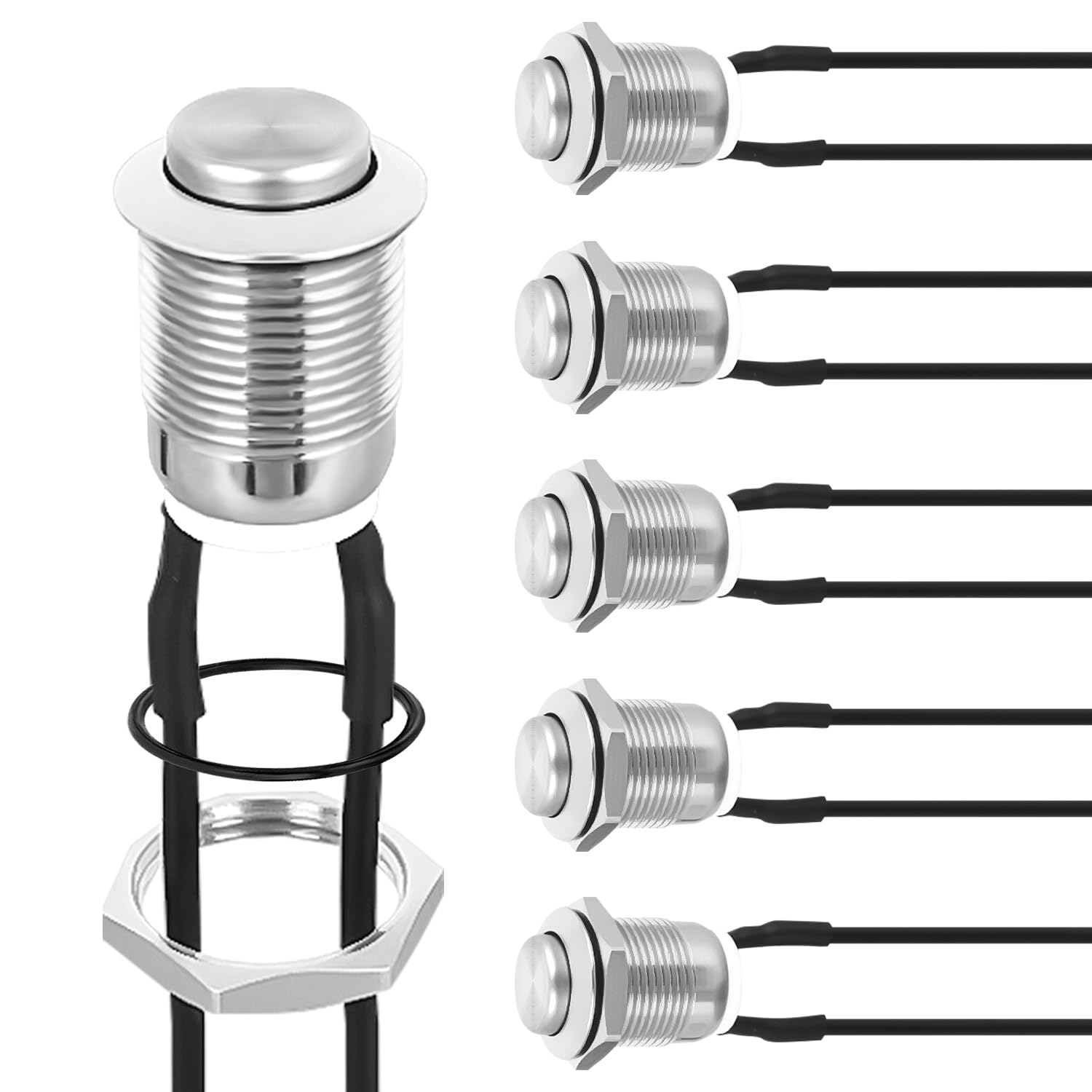 Nilight 12mm Momentary Push Button Switch 6PCS with Pre Wired Harness 2 Pin