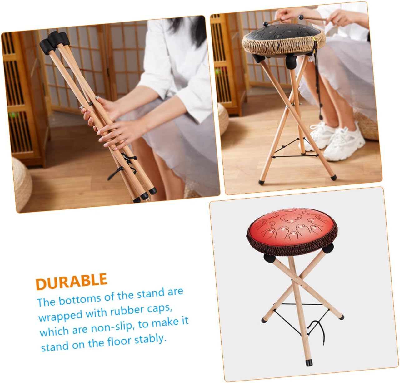 ERINGOGO Hand Pan Drum Stand Wooden Tripod Holder for Tongue Drums Stable and Bracket for and Display Practice Drum Stand for Musicians