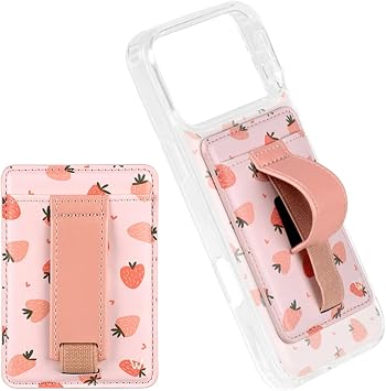 Walli Compatible Magnetic Phone Wallet for iPhone - Slim Card Holder with Kickstand & Finger Strap, Cute and Functional Accessory for Magnetic Case - Berry Bliss
