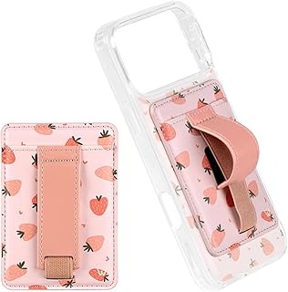 Walli Compatible Magnetic Phone Wallet for iPhone - Slim Card Holder with Kickstand & Finger Strap, Cute and Functional Accessory for Magnetic Case - Berry Bliss
