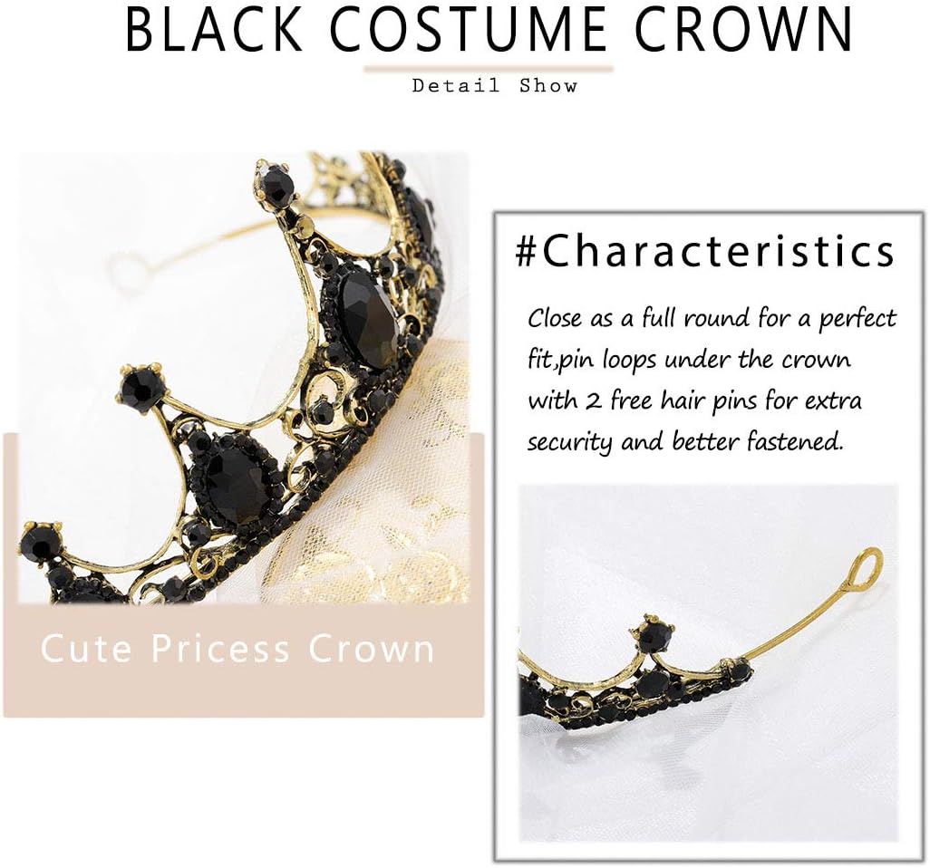 Black Crowns and Tiaras Crystal Rhinestones Pricess Crowns Bride Wedding Crown for Women Decorative Bridal Pricess Tiaras Hair Accessories for Halloween Costume Prom Birthday - Image 4