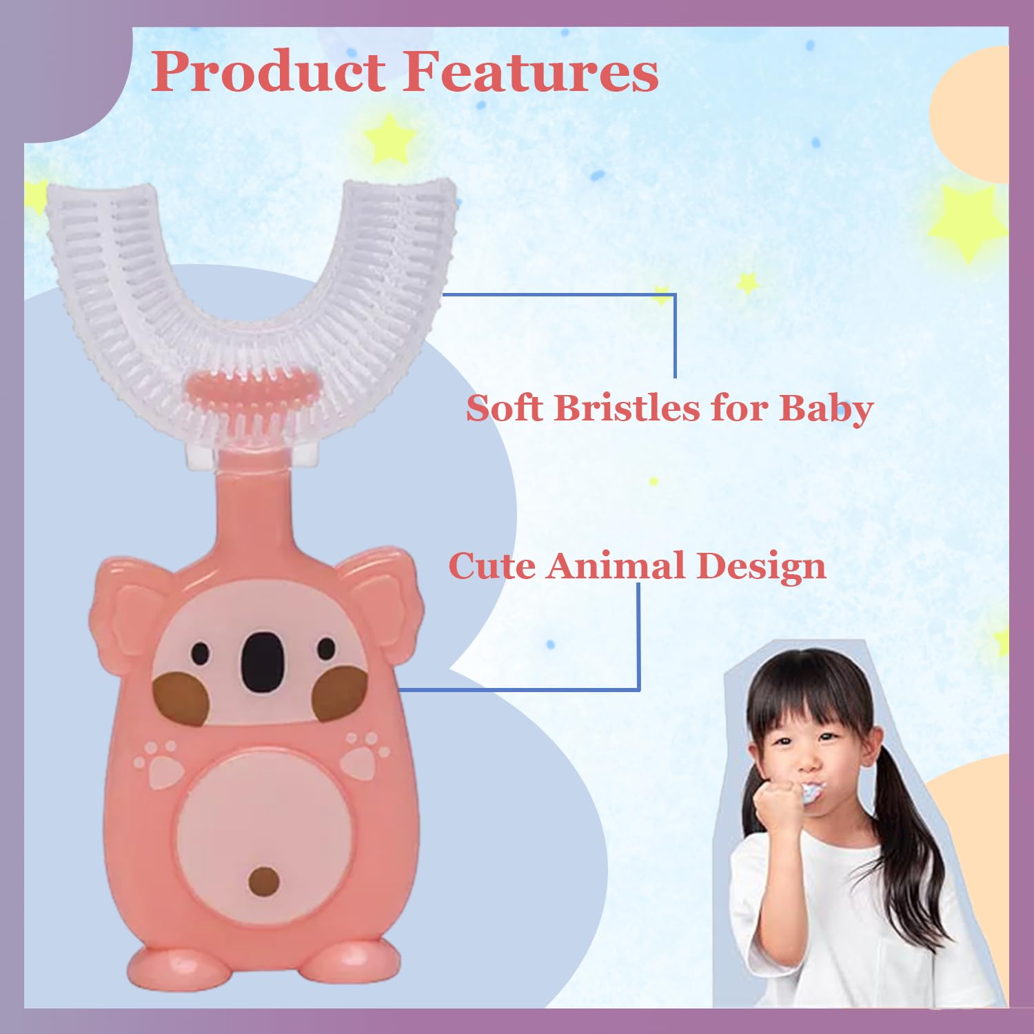 Safe-O-Kid Baby U Shaped Finger Toothbrush - Odor-Free, Safe Gentle Gum Massager & Teeth Cleaner - Durable, Pediatrician-Recommended Brush for Newborns & Toddlers - Pink 2