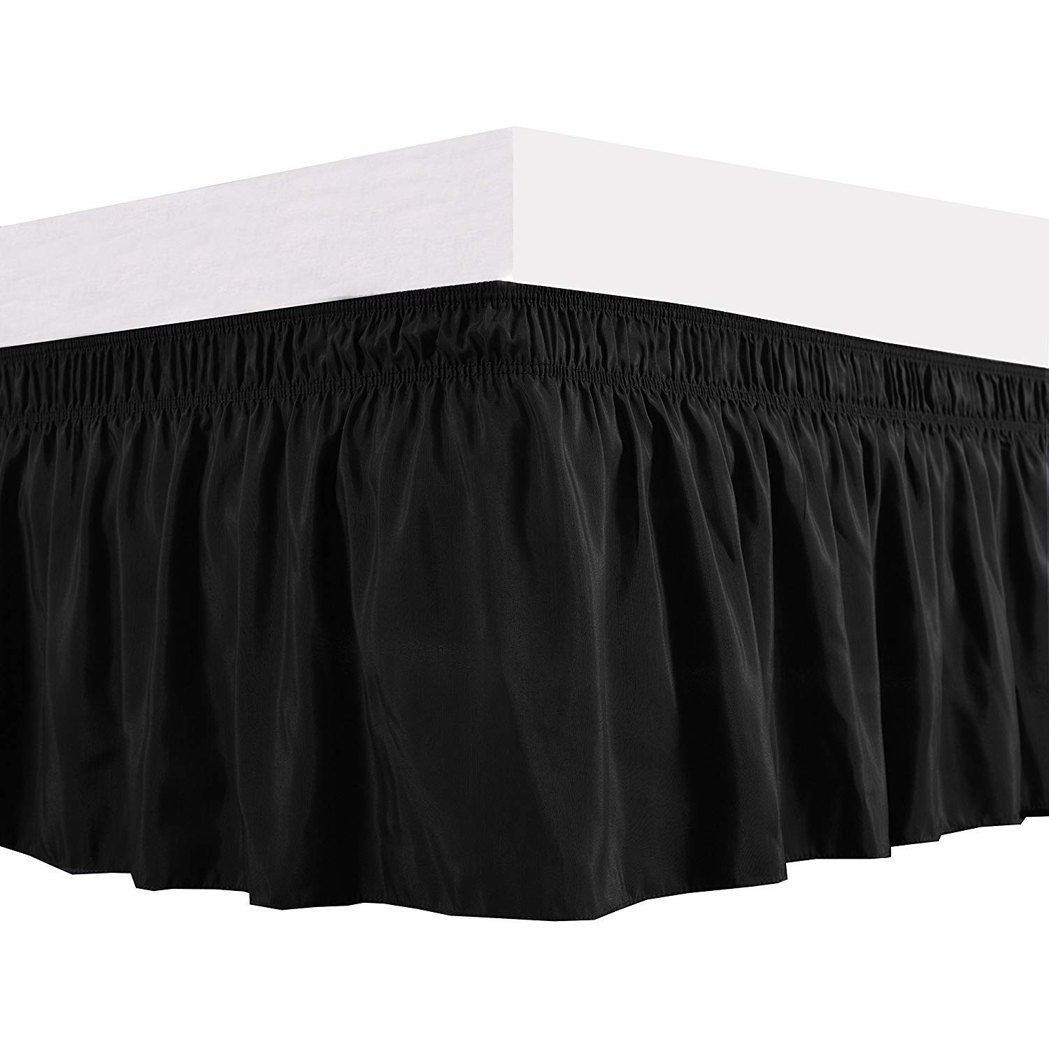 1 Wrap Around Bed Skirt, Elastic Dust Ruffles, Easy Fit Wrinkle and Hotel Quality, Pattern Solid 100% Egyptian Cotton 650 TC, 18 inch Drop Length, Size Cal-King, Black-image-13