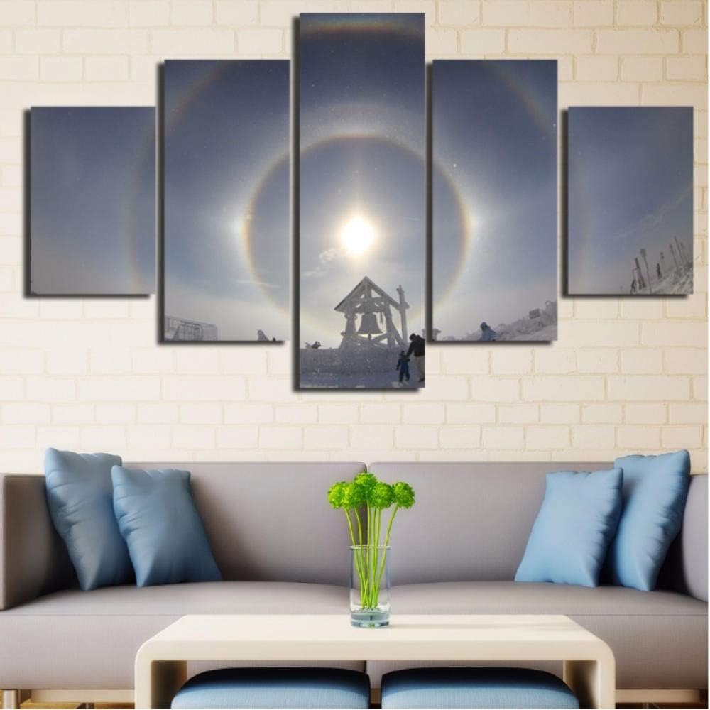 Ysain Pictures Hd Print Canvas Paintings Wall 5 Panel Clock and Persons Landscape Painting On Canvas Wall Modular Picture-4X6/8/220Inch,with Frame