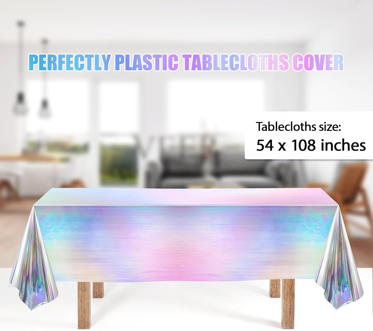 Iridescent Party Supplies Decorations,132 Pcs Disposable Iridescent Paper Party Plates Cups Knives Spoons Fork for Birthday Wedding Outdoor Picnic,Disposable Plastic Tablecloths for Dinner,Holiday - Image 3