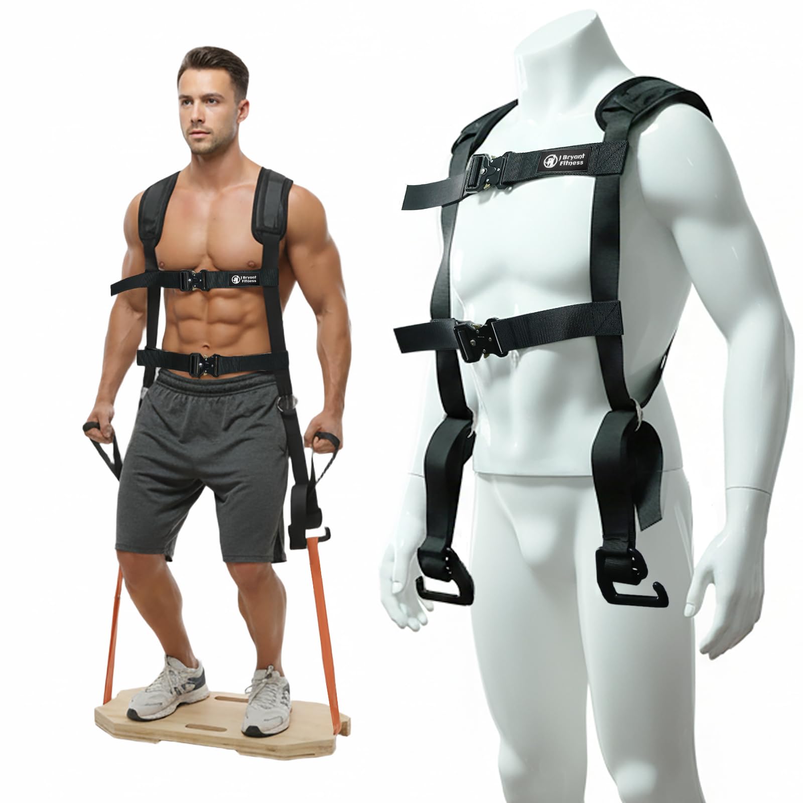 J Bryant Harnais de squat réglable pour bandes de résistance, sangle d'épaule rembourrée, boucles à dégagement rapide et crochets en E pour entraînement des fessiers, des jambes et du corps entier