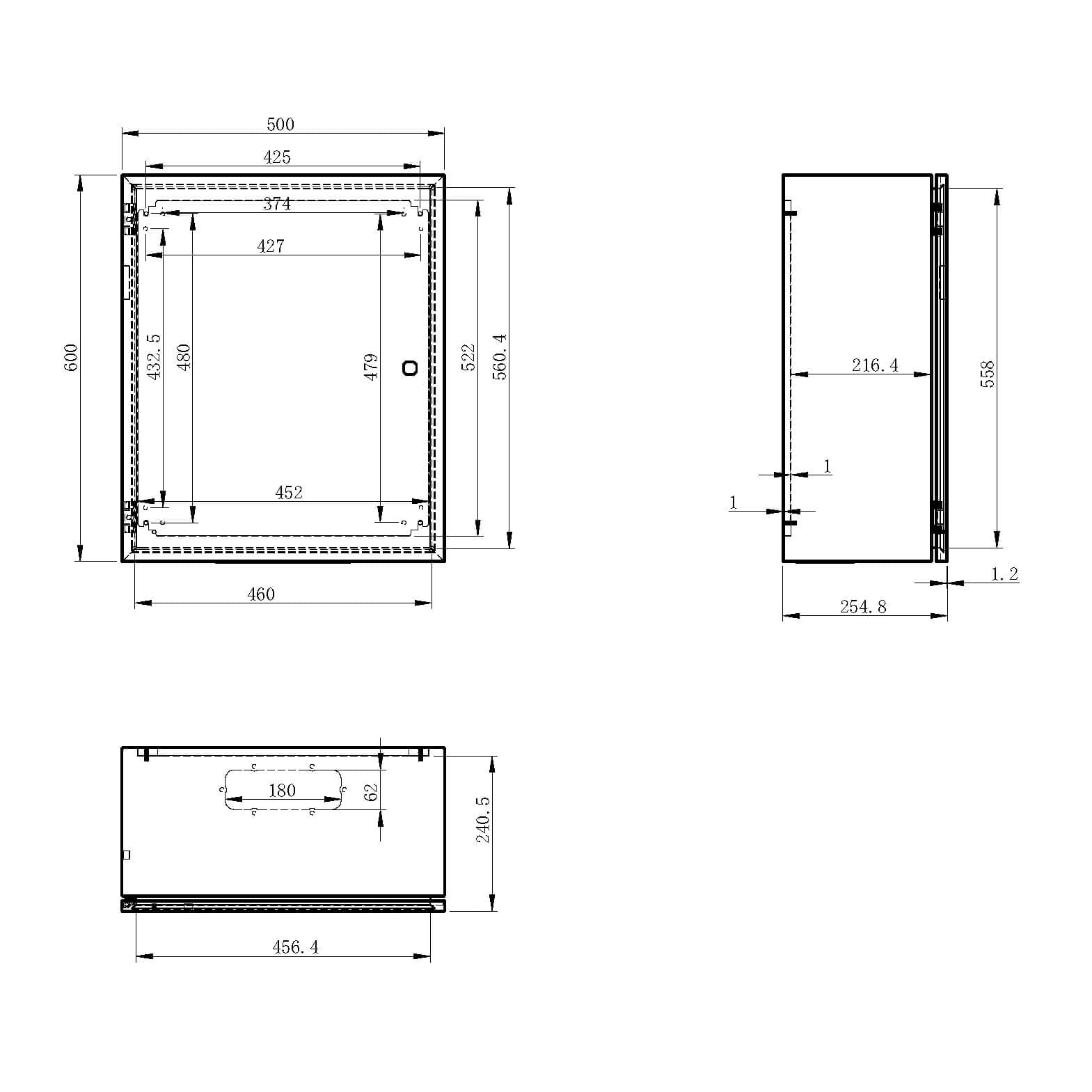 Abzweigdose, IP65 Wasserdichte Verteilerdose Verteilerkasten Kabeldose, Edelstahlgehäuse für elektrische Projekte, inklusive Montageplatte und Wandhalterung (61 x 50 x 25 cm)