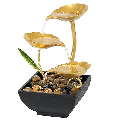 Exotic Mall Metal Tabletop Water Fountain, Home Decor Waterfall Desktop Leaf Fountains, Deep Basin & Natural River Rocks. Indoor Zen Relaxation for Office, Bedroom Decor for Gift (1ps/Multicolour)