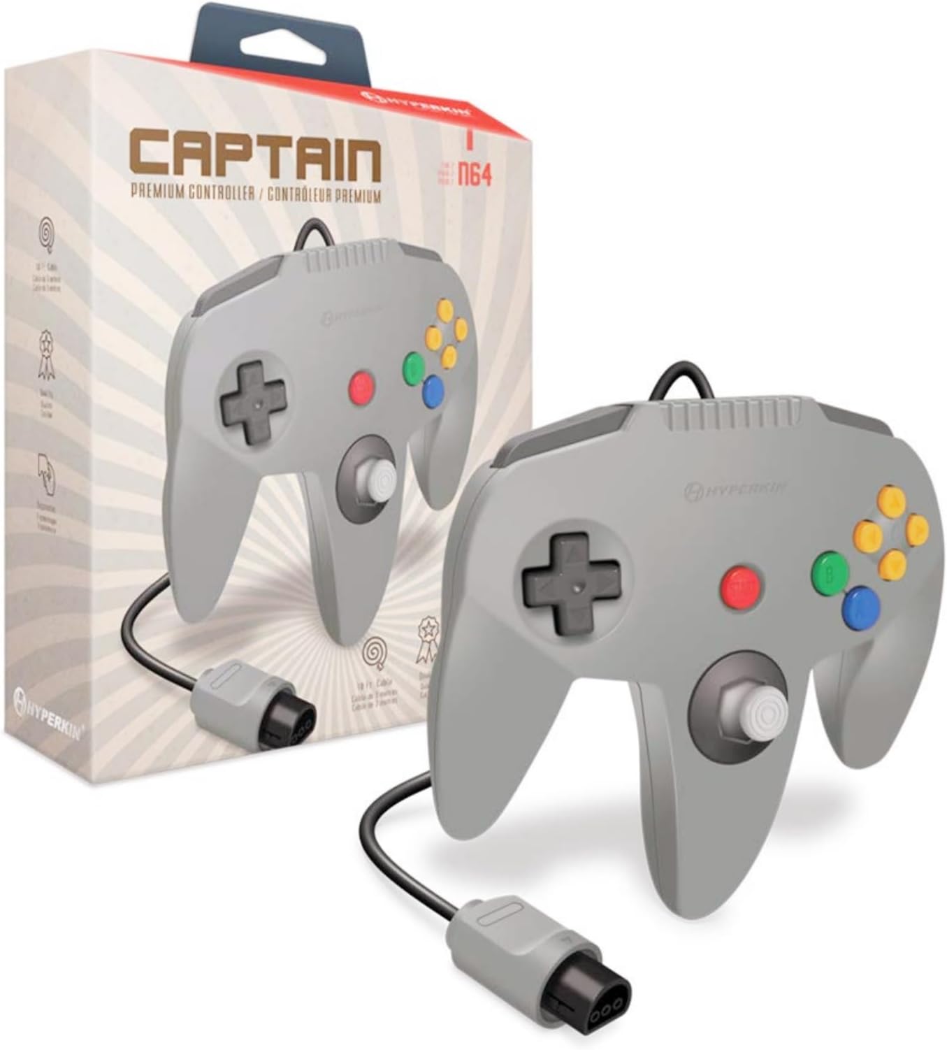 Hyperkin - "Captain" Premium Wired Controller for N64 (Nintendo 64) - Retro Original Style Controller - Gray