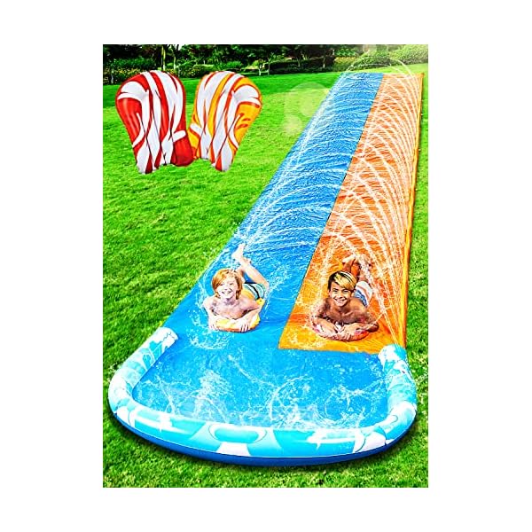 JOYIN 22.5ft Water Slides and 2 Bodyboards, Lawn Water Slide Summer Slip Waterslides Water Toy with Build in Sprinkler for Backyard Outdoor Water Fun for Kids
